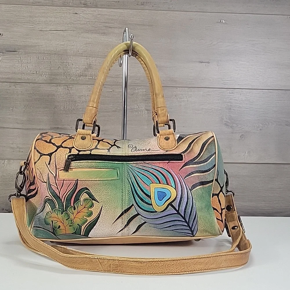 Anna by Anuschka Multicolor Butterfly Floral Leather Satchel Crossbody Bag
